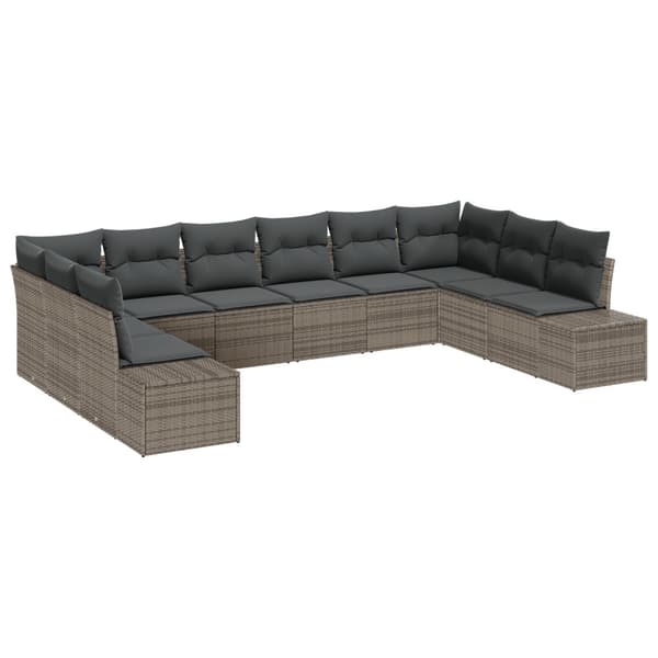 Trädgårdsoffset med kudde 10 pcs Grå Polyrattan