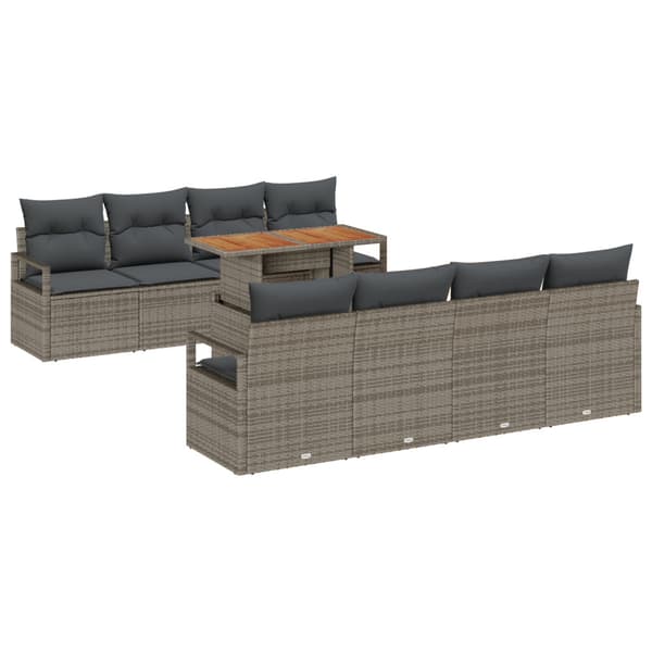 Trädgårdsoffset med lagring 9 pcs Grå Poly rattan