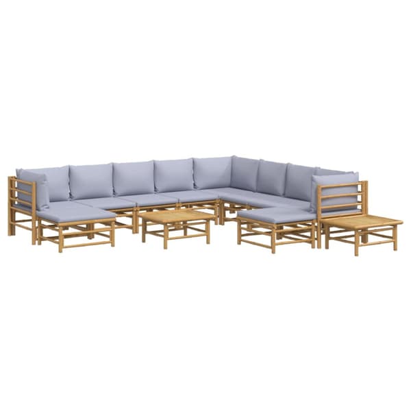Loungegrupp 12 delar ljusgråa dynor bambu