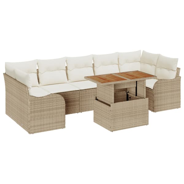 Trädgårdsoffset med lagring 8 pcs Beige Poly rattan