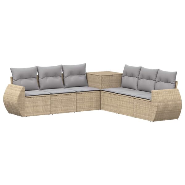 Soffset 7 pcs Beige och Ljusgrå Poly Rattan och stål