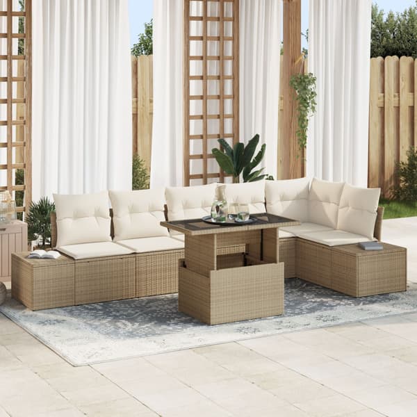 Trädgårdsoffset med lagring 7 pcs Beige Poly rattan