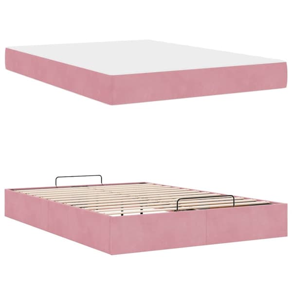 Sängram med madrass 2 pcs Rosa Sammet