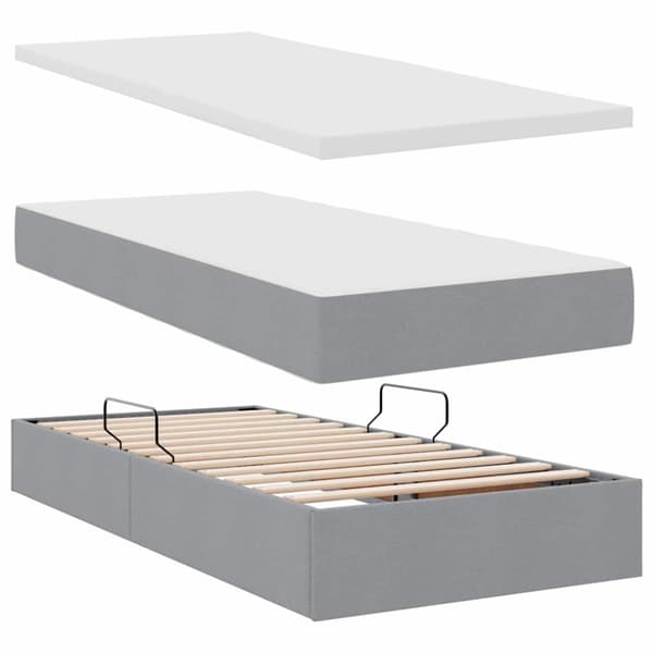 Förvaringssäng med LED med led Ljusgrå 100 x 200 cm Polyester