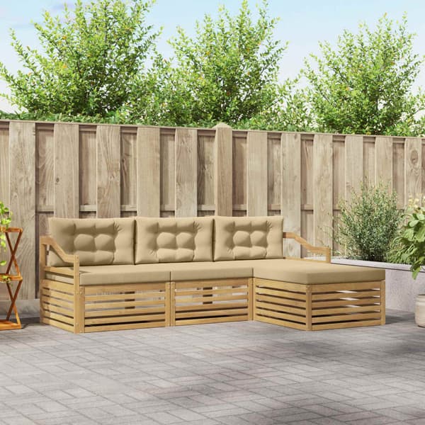 Utomhussoffset med kudde 4 pcs Vit och Beige Polyester