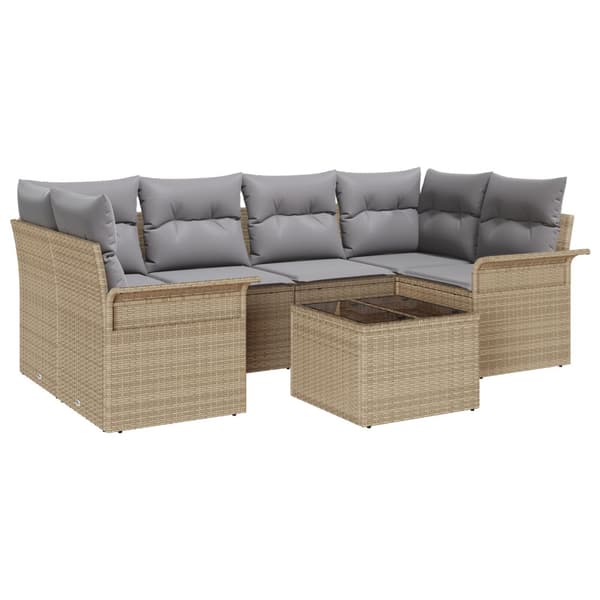 Trädgårdsoffset 7 pcs Beige Poly rattan