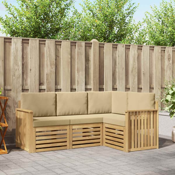 Soffgrupper 4 pcs Vit och Beige 187,5 x 128,5 x 73 cm Polyester