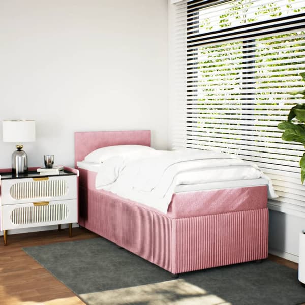 Ramsäng med madrass rosa 90x190 cm sammet