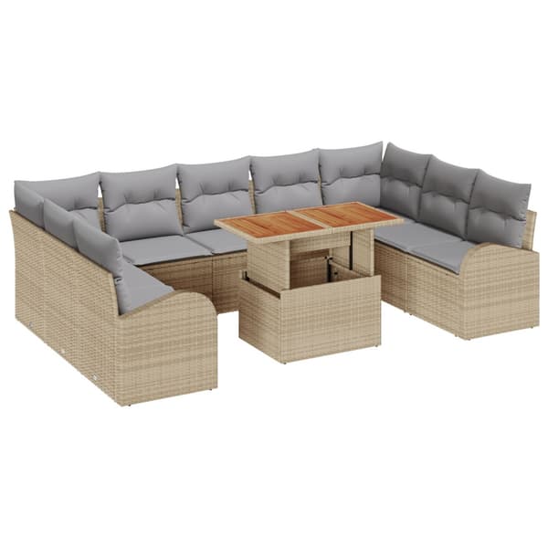 Trädgårdsoffset med lagring 10 pcs Beige Poly rattan