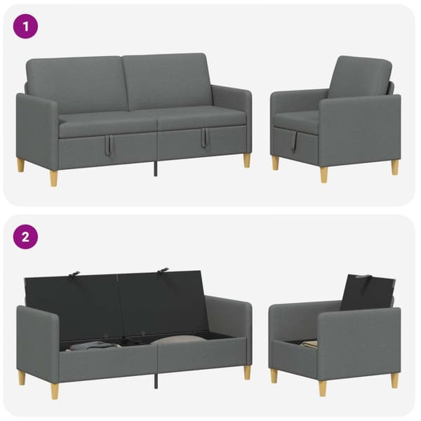 Soffgrupp med förvaring 2 pcs Mörkgrå Polyester