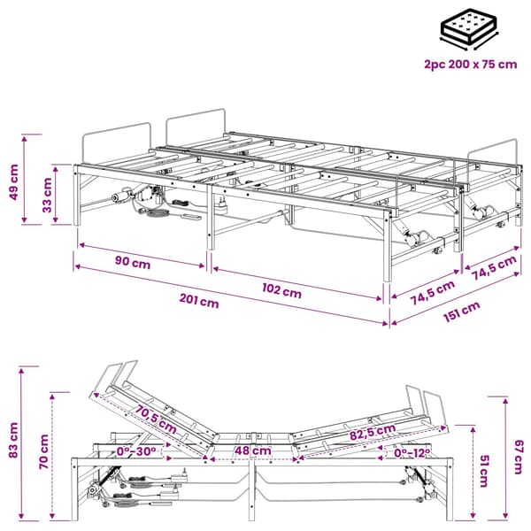 Elektrisk Justerbar Säng Ram Svart 150 x 200 cm Stål