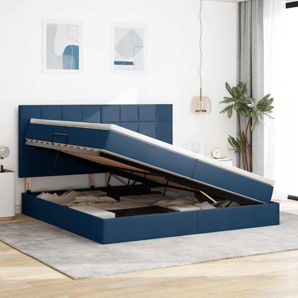 Förvaringssäng med madrass Blå 200 x 200 cm Polyester