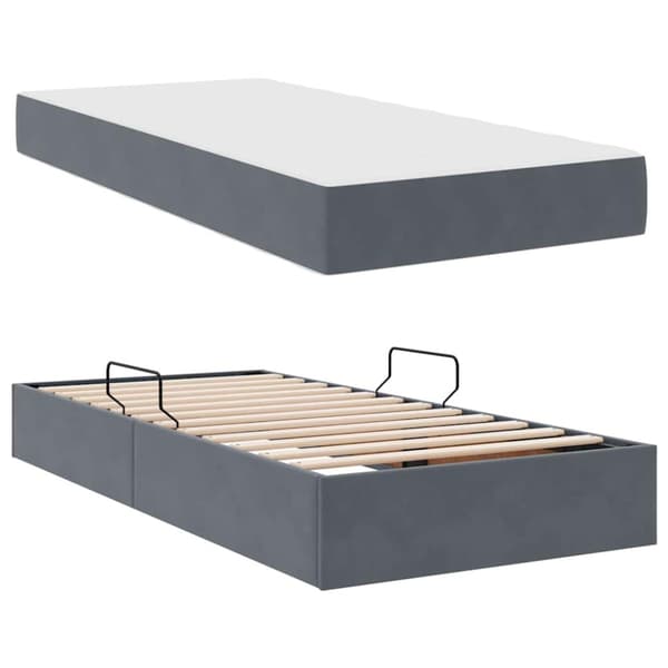 Förvaringssäng med madrass Mörkgrå 90 x 190 cm Sammet