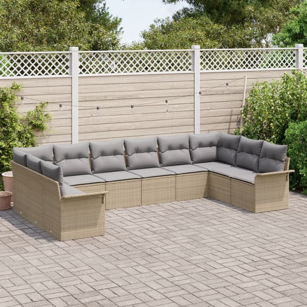 Trädgårdsoffset med kudde 10 pcs Beige konstrotting