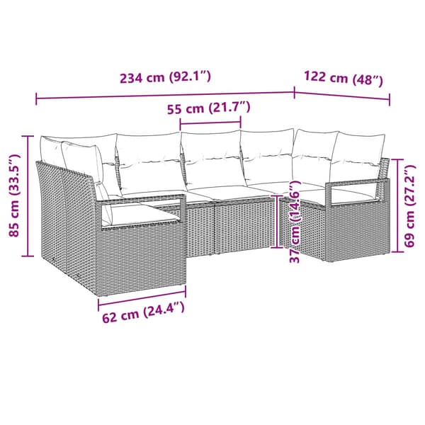 Soffset med kudde 6 pcs Brun Poly Rattan