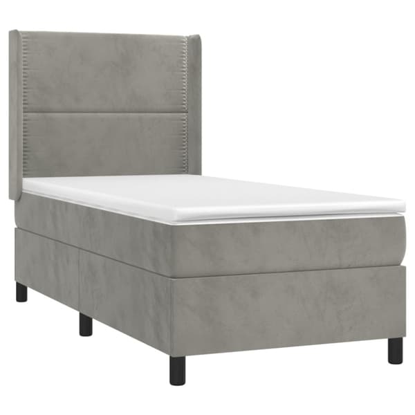 Ramsäng med madrass & LED ljusgrå 100x200 cm sammet