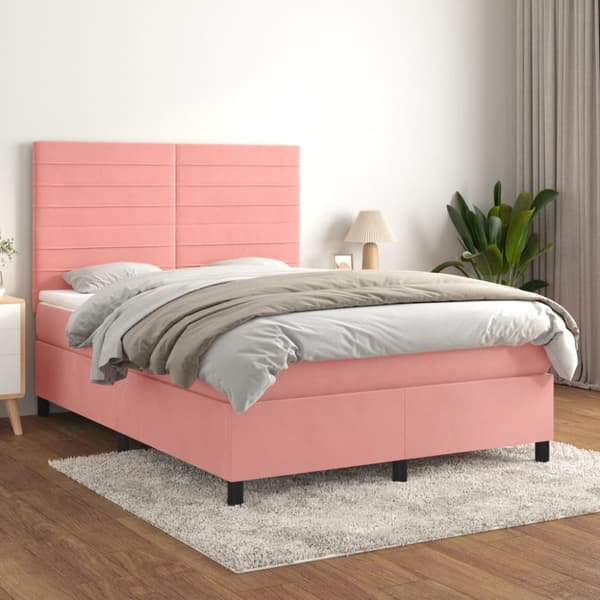 Ramsäng med madrass rosa 140x190 cm sammet
