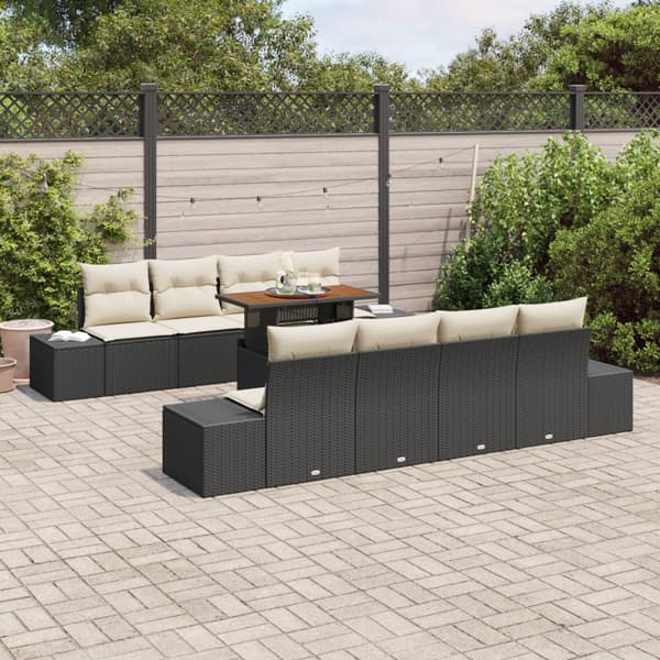Trädgårdsoffset med lagring 9 pcs Svart Poly rattan
