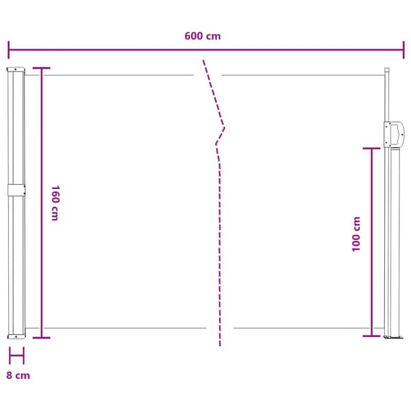 Utfällbar sidomarkis Sand 600 x 160 cm Polyester