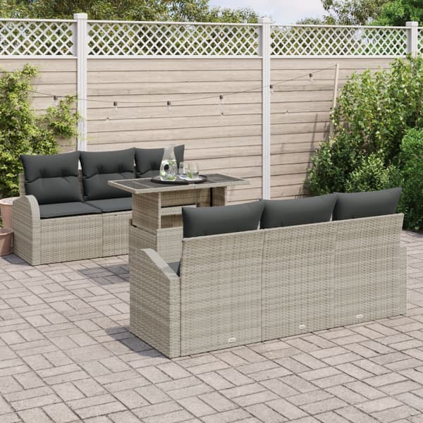 Trädgårdsoffset med kudde 7 pcs Ljusgrå Poly rattan