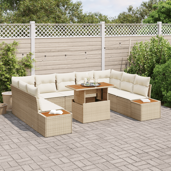Trädgårdsoffset 10 st Beige Poly rattan