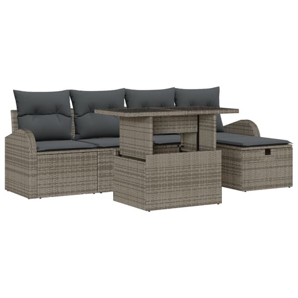 Trädgårdsoffset med kudde med lagring 6 pcs Grå Poly rattan