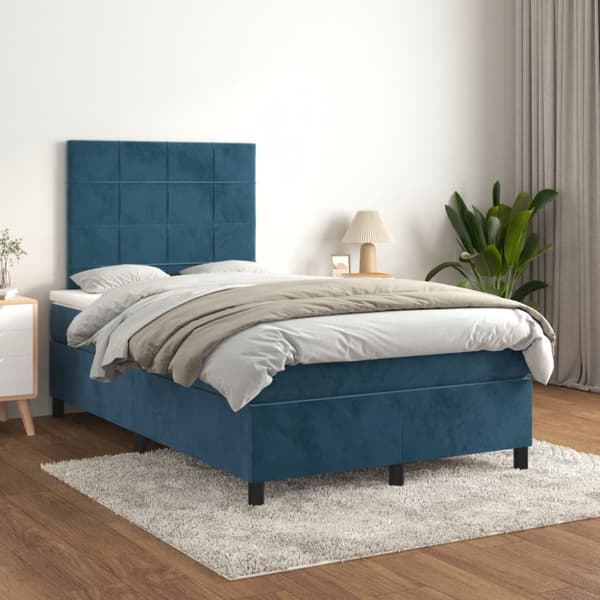 Ramsäng med madrass mörkblå 120x190 cm sammet