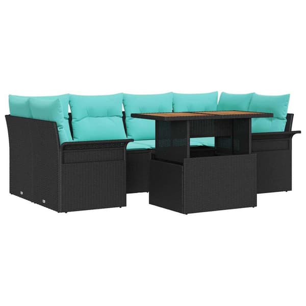 Trädgårdsoffset med lagring 7 pcs Svart Poly rattan