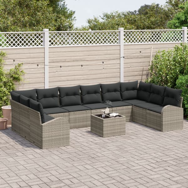 Soffset med kudde 11 pcs Ljusgrå Polyrattan