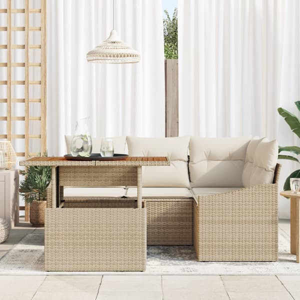 Trädgårdsoffset med lagring 5 pcs Beige Poly rattan