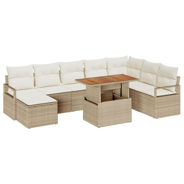 Trädgårdsoffset med lagring 9 pcs Beige Poly rattan