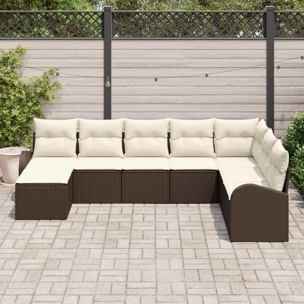 Trädgårdsoffset med kudde 8 pcs Brun Poly rattan
