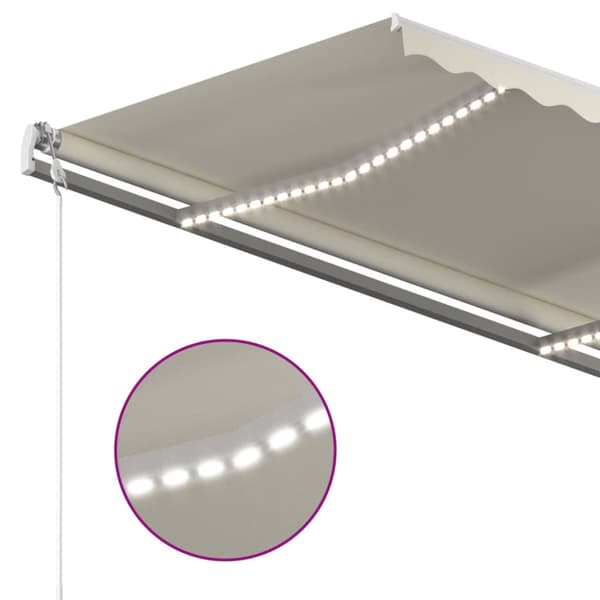 Automatisk markis med vindsensor & LED 350x250 cm gräddvit