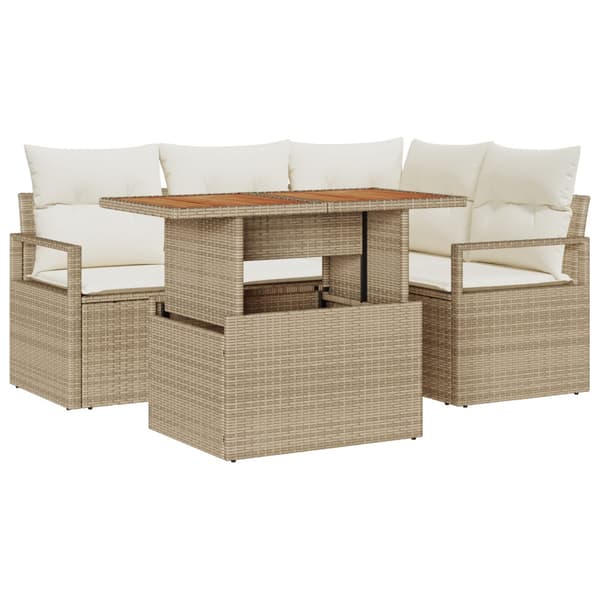 Trädgårdsoffset med lagring 5 pcs Beige Poly rattan