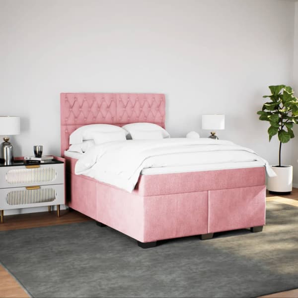 Ramsäng med madrass rosa 140x190 cm sammet