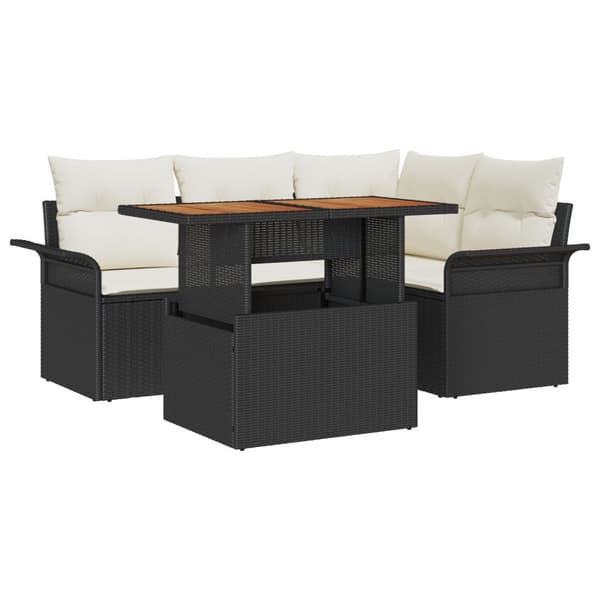 Trädgårdsoffset med lagring 5 pcs Svart Poly rattan