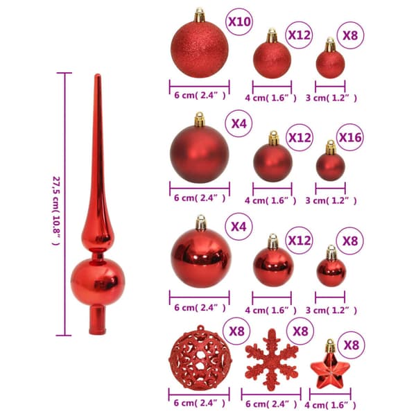Julgranskulor 111 delar röd polystyren