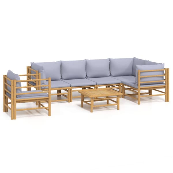Loungegrupp 7 delar ljusgråa dynor bambu