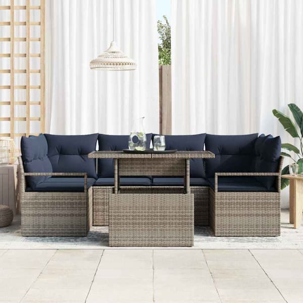 Trädgårdsoffset 7 pcs grått och marinblått konstrotting