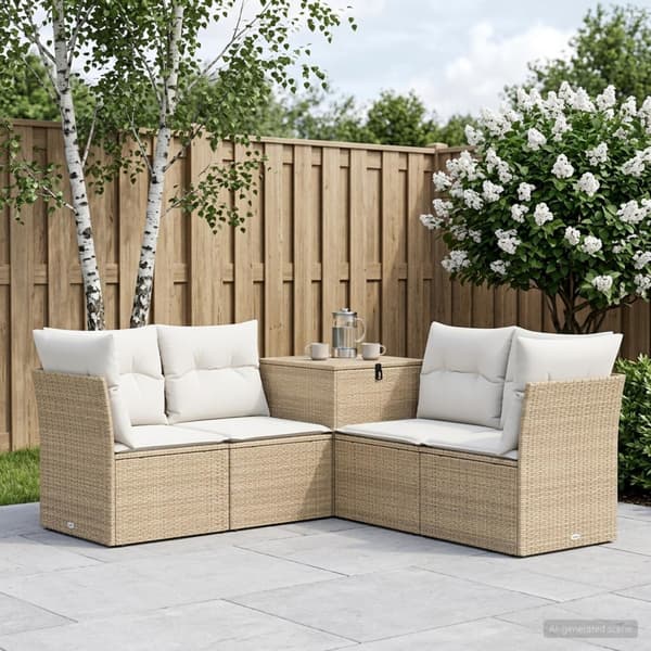 Soffset 5 st Beige och krämvit Poly Rattan och stål