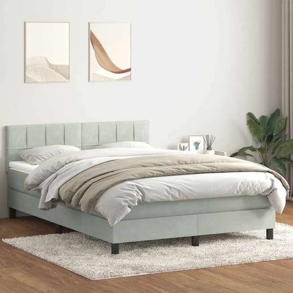Ramsäng med madrass ljusgrå 160x210 cm sammet