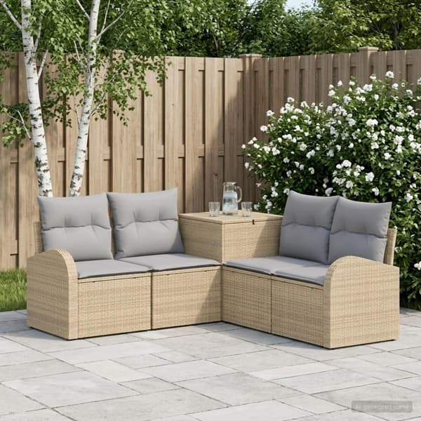 Soffset 5 st Beige och Ljusgrå Poly Rattan och stål