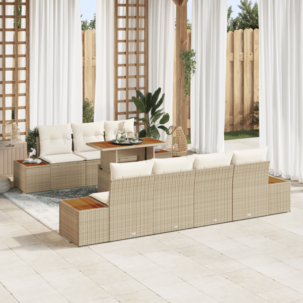 Trädgårdsoffset med lagring 8 pcs Beige Poly rattan