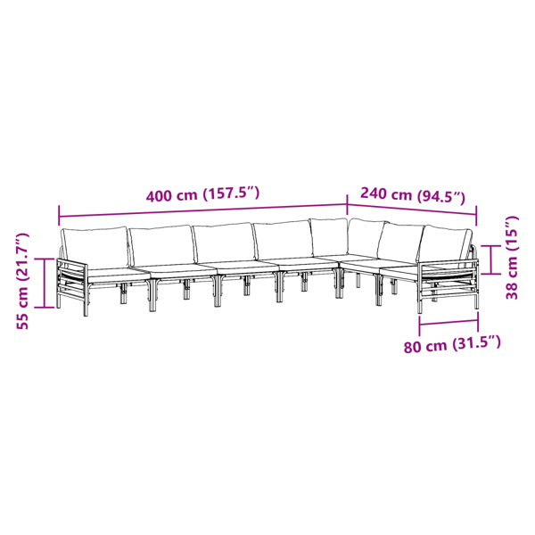 Trädgårdsoffset med kudde 7 pcs Svart Stål
