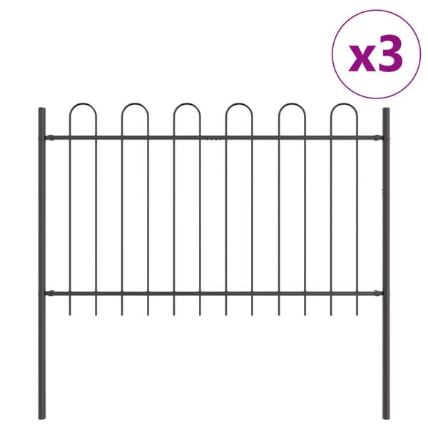 Trädgårdsstängsel 3 pcs Grå 5,1 x 1 m Pulverlackerad stål