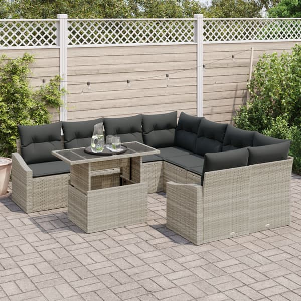 Trädgårdsoffset med lagring 9 pcs Ljusgrå Poly rattan