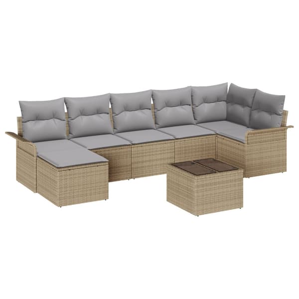 Trädgårdsoffset med kudde 8 pcs Beige Poly rattan