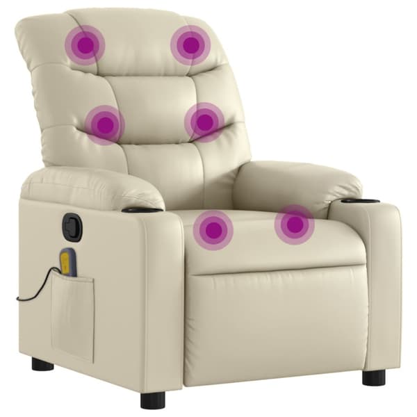 Massagefåtölj krämfärgad konstläder