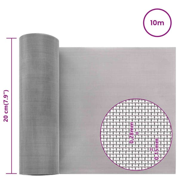 Nätduk 20 x 1000 cm 60 Mesh Rostfritt stål 201 Silver