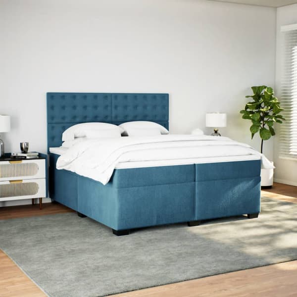 Ramsäng med madrass blå 200x200 cm sammet
